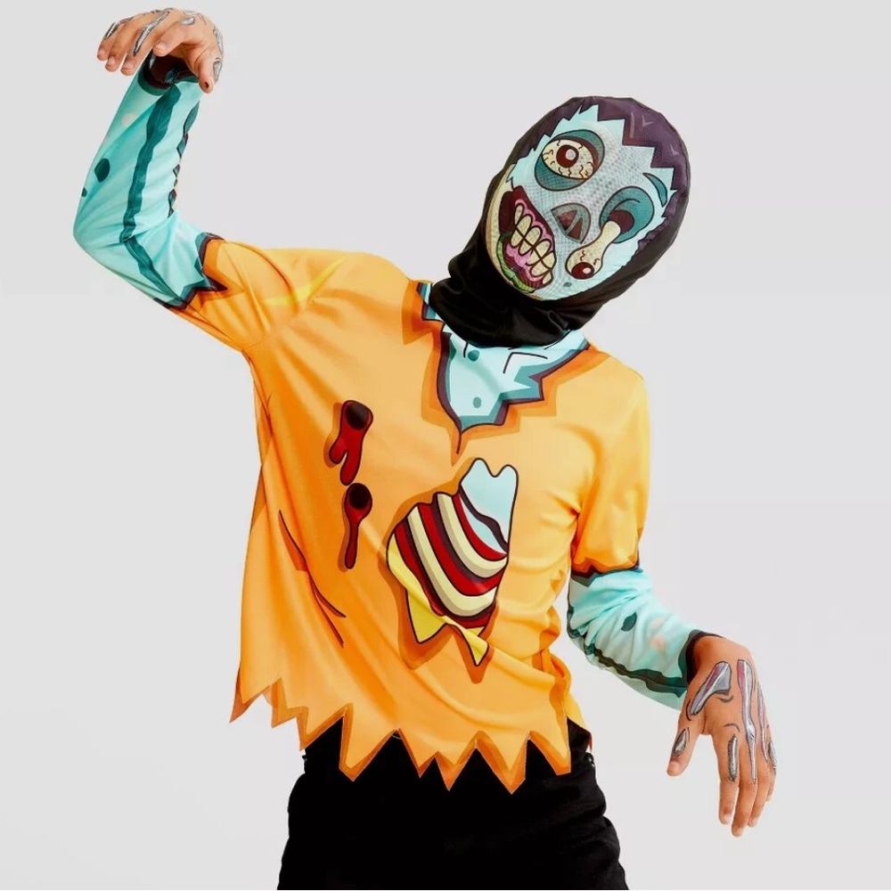 Kids Zombie Costume with Mask & Shirt, Black Light Reactive NWT
